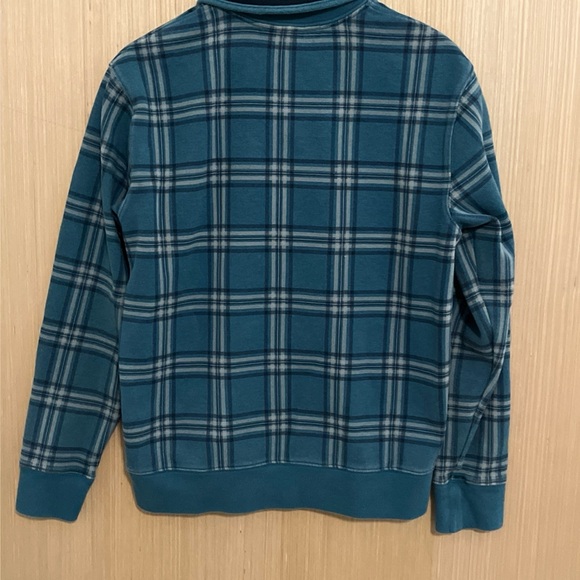 Lands' End Sweater Pullover Men Medium Blue Plaid Zipper Knit High Neck Cotton - Picture 2 of 8